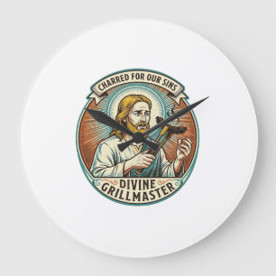 Grande Horloge Ronde Jésus complètement brûlé noir Hot Dog BBQ Humour_1