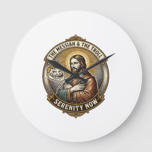 Grande Horloge Ronde Jésus Croisant les Bras Emoji de Visage de Troll I