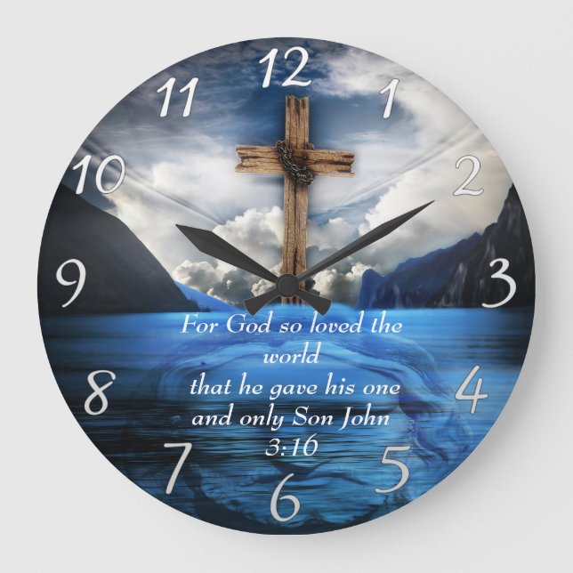 Grande Horloge Ronde Jésus dans l'eau ondulante Jean 3:16 (Recto)