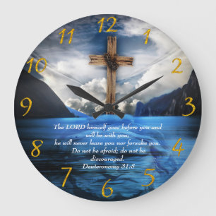 Grande Horloge Ronde Jésus dans l'eau ondulée Deutéronome 31:8