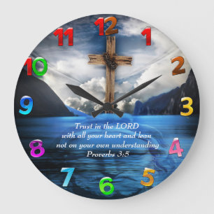 Grande Horloge Ronde Jésus dans l'eau ondulée Proverbes 3:5