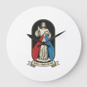Grande Horloge Ronde Jésus de la Miséricorde Divine Vintage