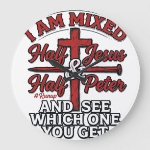 Grande Horloge Ronde Jésus et Pierre mélangés Humour chrétien vintage