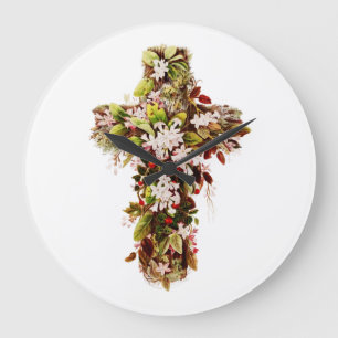 Grande Horloge Ronde Jésus Fleur de Pâques croix de dimanche