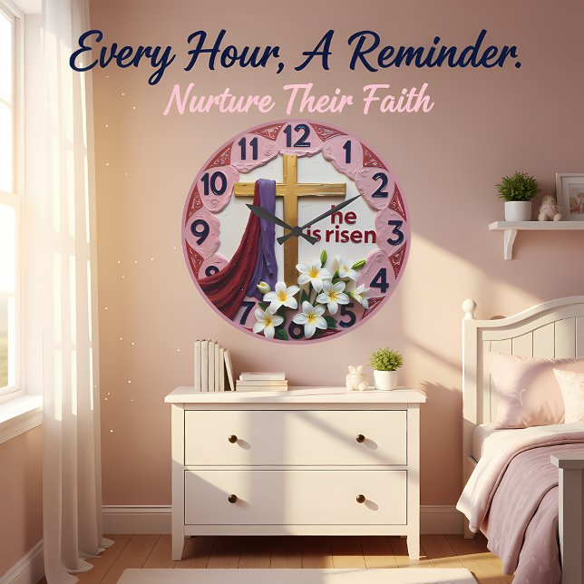 Grande Horloge Ronde Jesus He Is Risen Easter (Créateur téléchargé)