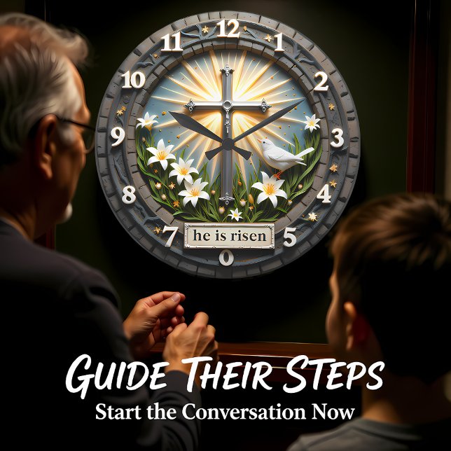 Grande Horloge Ronde Jesus He Is Risen Radiant (Créateur téléchargé)