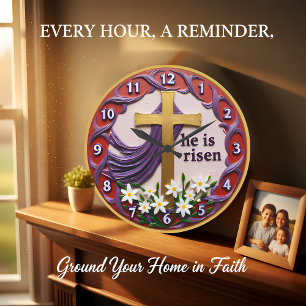 Grande Horloge Ronde Jésus Il Est Ressuscité Floral