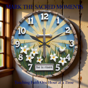 Grande Horloge Ronde Jésus Il Est Ressuscité Sunburst