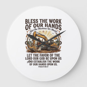 Grande Horloge Ronde Jésus Mécanicien Diesel Équipement Lourd T-Shirt F