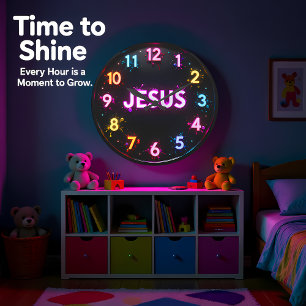 Grande Horloge Ronde Jésus Néon Éclaboussure Lumineuse