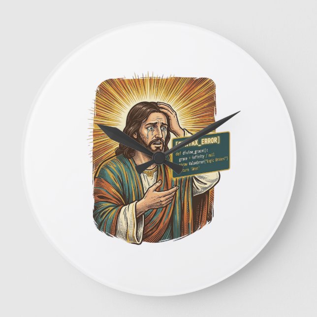 Grande Horloge Ronde Jésus pleurant Erreur de syntaxe Codage Programmeu (Recto)