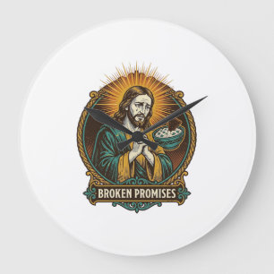 Grande Horloge Ronde Jésus Puce Cassée Coincée Dans Un Bol À Trempette