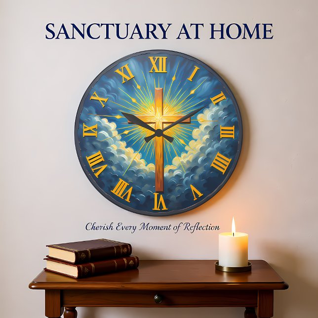 Grande Horloge Ronde Jesus Radiant Heavenly Cross (Créateur téléchargé)