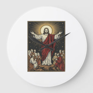 Grande Horloge Ronde Jésus vintage gloire radieuse gravure chrétienne D