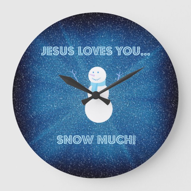Grande Horloge Ronde Jésus vous aime neigent beaucoup ! Bleu chrétien (Recto)