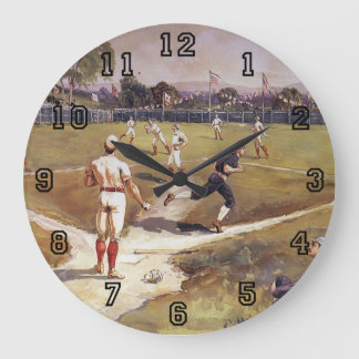 Grande Horloge Ronde Jeu de baseball sportif vintage par Henry Sandham