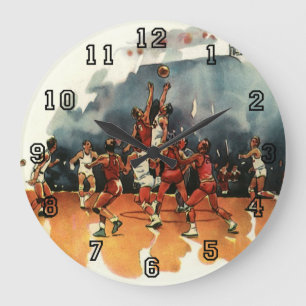 Grande Horloge Ronde Jeu De Basketball vintage, Joueurs De Basketball