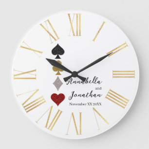 Grande Horloge Ronde Jeu de cartes pailleté Mariage Casino Las Vegas