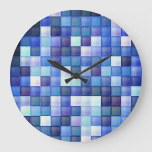 Grande Horloge Ronde Jeu vidéo Pixels Carré bleu Motif