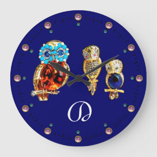 Grande Horloge Ronde JEWEL OWLS Monogram Gold, Blue Turquase topaz