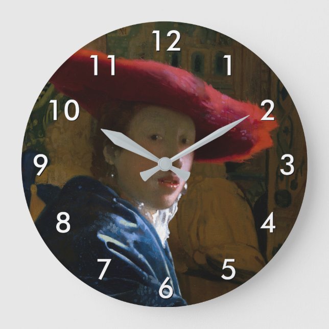 Grande Horloge Ronde Johannes Vermeer - Fille avec un Casquette rouge (Recto)