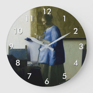 Grande Horloge Ronde Johannes Vermeer - Une femme en bleu lisant une le