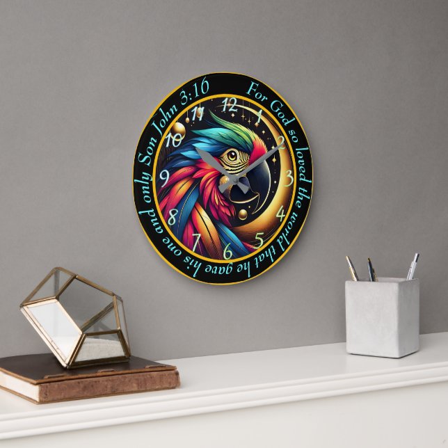 Grande Horloge Ronde John 3:16 Christian Bold Parrot Tropical (Bureau)