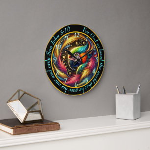 Grande Horloge Ronde John 3:16 Christian Exotic Parrot Décor audacieux