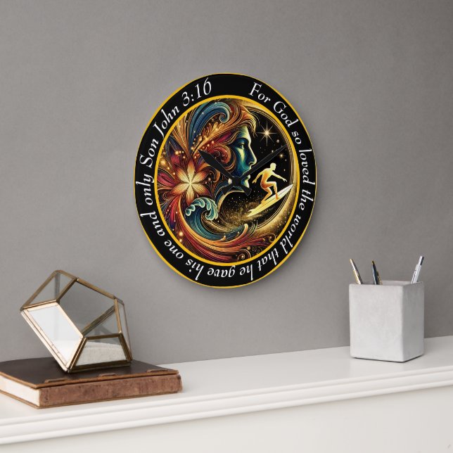 Grande Horloge Ronde John 3:16 Christian Surfboard (Bureau)