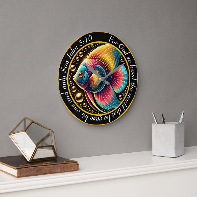 Grande Horloge Ronde John 3:16 Christian Underwater Glow Betta (Bureau)