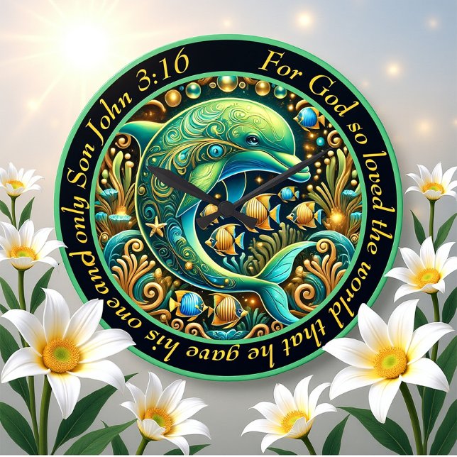 Grande Horloge Ronde John 3:16 Dauphin d'Harmonie Océanique (Créateur téléchargé)