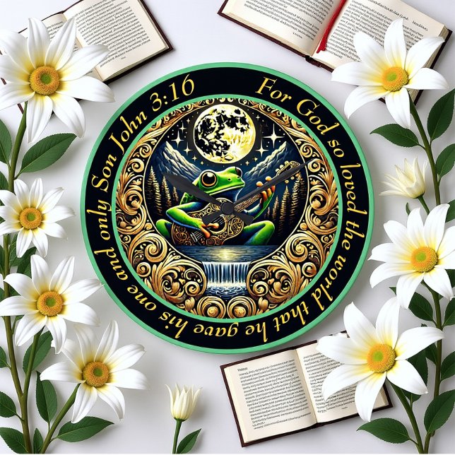 Grande Horloge Ronde John 3:16 Glissements de grenouille à la guitare-b (Créateur téléchargé)