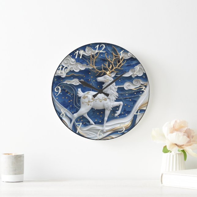 Grande Horloge Ronde Joie de Noël des rennes étincelants (Maison)