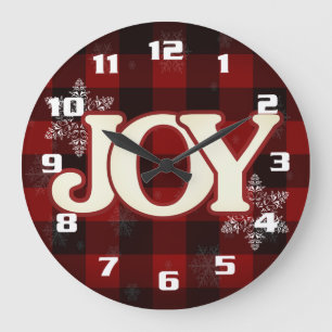Grande Horloge Ronde JOIE de Noël Elégant buffle rouge plaid