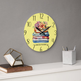 Grande Horloge Ronde joli addict du tissu ajouter du texte salle de cou