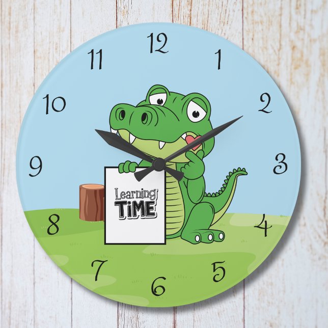 Grande Horloge Ronde Joli Alligator "Heure d'apprentissage" avec des cœ (Créateur téléchargé)