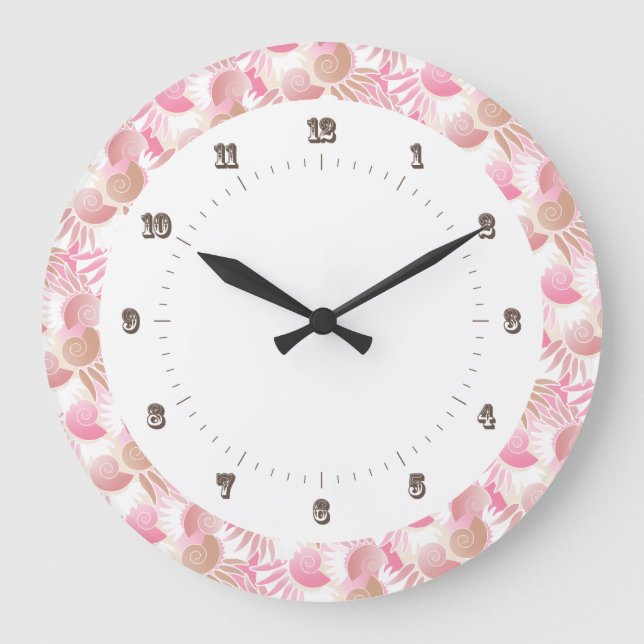 Grande Horloge Ronde Joli Art Déco Pastels rose et Motif Brown (Recto)