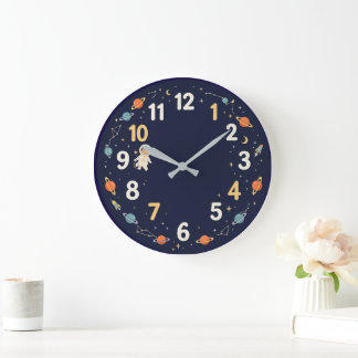 Grande Horloge Ronde Joli astronaute spatial et planètes Éducation pour
