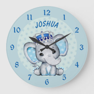 Grande Horloge Ronde Joli bébé éléphant garçon prince