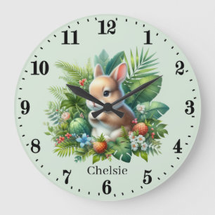 Grande Horloge Ronde Joli bébé lapin ajouter nom