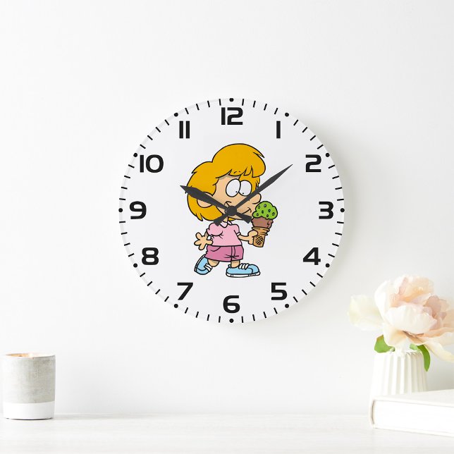 Grande Horloge Ronde Joli Cartoon Enfant Manger Ice Cream Cone (Créateur téléchargé)