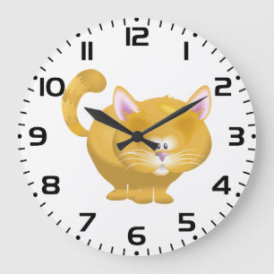 Grande Horloge Ronde Joli Chat Tigré Rond au Caramel