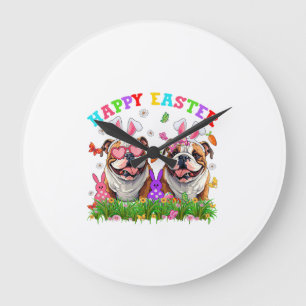 Grande Horloge Ronde Joli chien bouledogue anglais & oreilles de lapin 