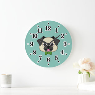Grande Horloge Ronde Joli chien Carlin avec Papillon