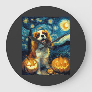 Grande Horloge Ronde Joli chien Cavalier King Charles Spaniel Halloween
