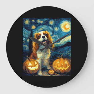 Grande Horloge Ronde Joli chien Cavalier King Charles Spaniel Halloween