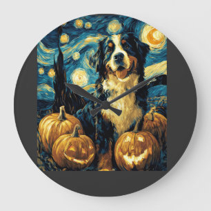 Grande Horloge Ronde Joli chien de montagne bernois Halloween Jack O La