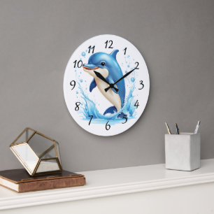 Grande Horloge Ronde Joli dauphin illustré