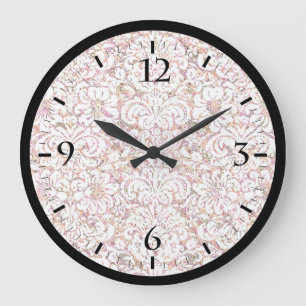 Grande Horloge Ronde Joli design floral vintage rose blanc