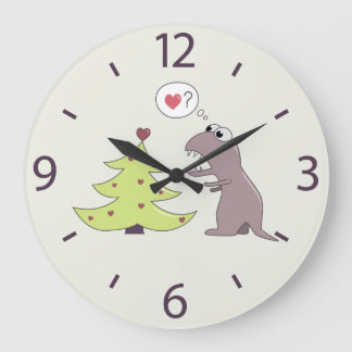 Grande Horloge Ronde Joli Dinosaure et Sapin de Noël